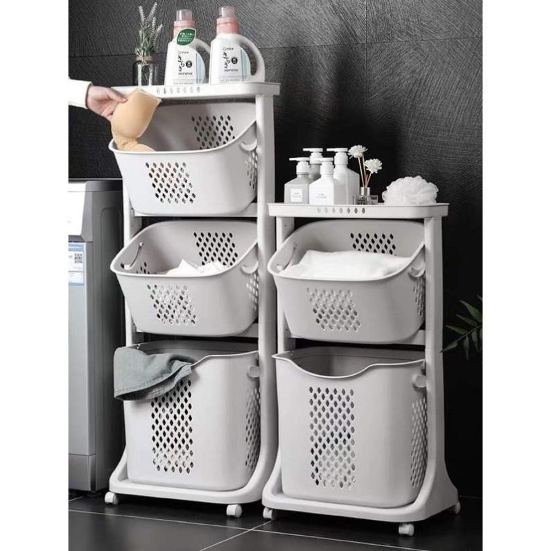 Rổ kệ nhựa đa năng 3 tầng có bánh xe cao cấp đa năng tiện ích