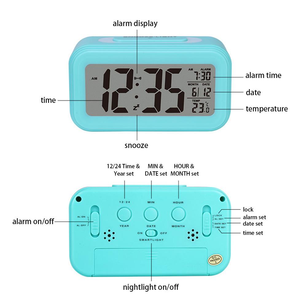 Đồng hồ báo thức kỹ thuật số đa chức năng với đèn ngủ Đèn LED để bàn