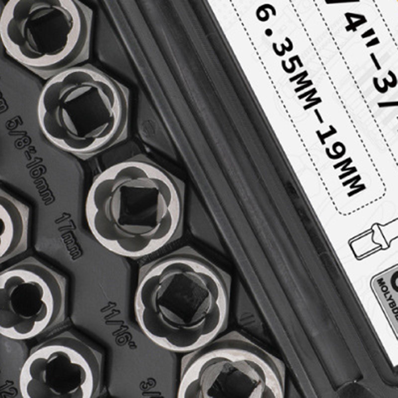 14Pcs Impact Bolt Nut Remover Kit Socket Tool Set Hand Tools 6.35mm - 19mm