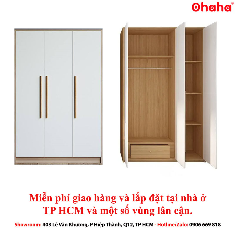 Tủ Quần Áo 3 Cánh Cửa Mini Đa Dụng OHAHA MN003 - Kiểu Nội Thất Lắp Ráp