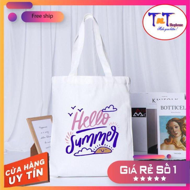 TT18 Túi tote vải Canvas đeo vai phong cách Ulzzang, vải bố form Unisex Vintage