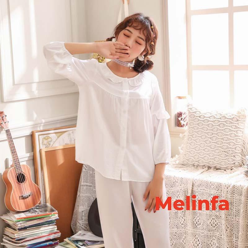 Bộ đồ ngủ nữ cao cấp không nhăn, bộ Pyjamas mặc nhà tay lửng, quần dài vải Tencel lụa phong cách trẻ trung mã VABD0198