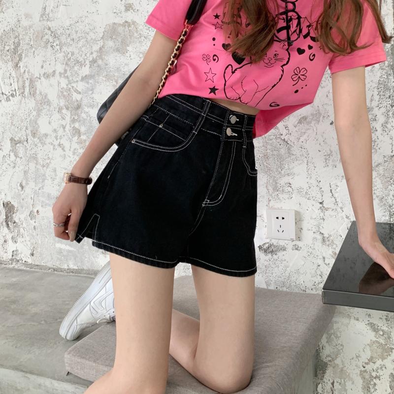 Quần Short Nữ Mặt-Xẻ Sau Đế Quốc Thiết Kế Retro Thẳng Denim Quần Nút Mùa Hè Cao Cấp Tất Cả Trận Đấu Ulzzang Thời Trang học Sinh Sinh Viên