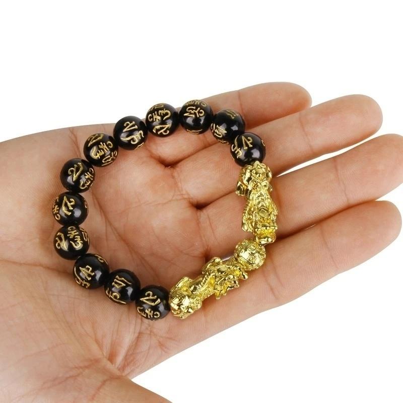 Vòng Tay Chuỗi Hạt Obsidian Màu Đen Đổi Màu Pi Xiu Mang Lại May Mắn