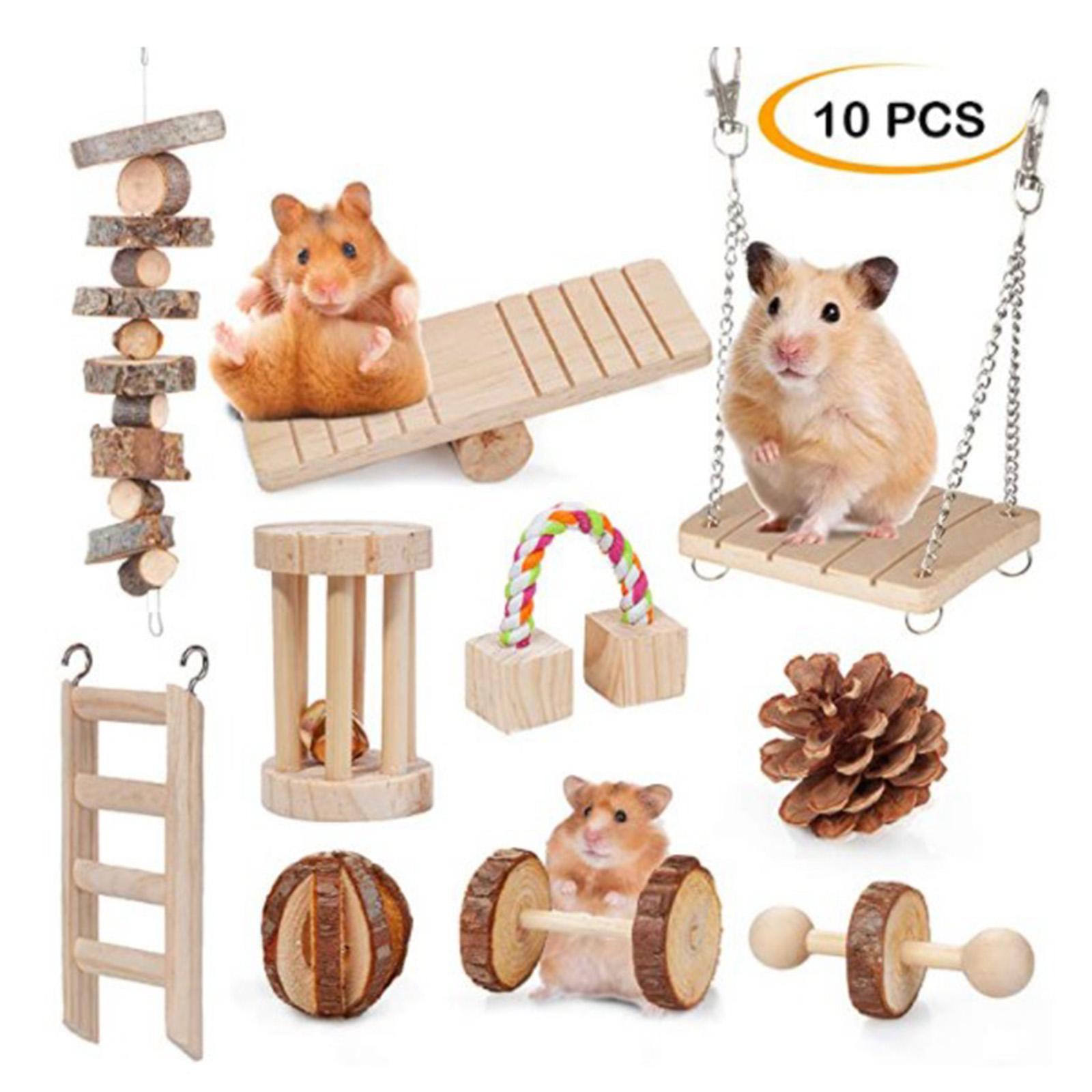 10pcs Wooden Hamster Chew Toy Gerbil Rat Guinea Pig Chinchilla Unicycle