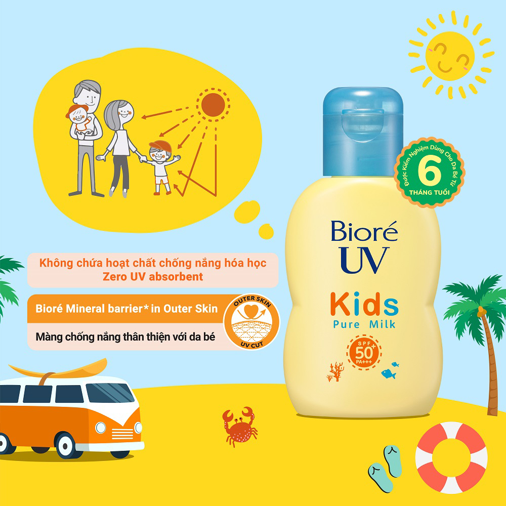 Sữa Chống Nắng Bioré  An Toàn và Dịu Nhẹ Cho Trẻ Em 70ml UV Kids Pure Milk SPF50+ PA+++