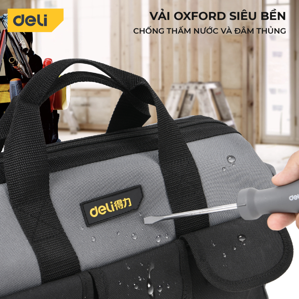 Túi Đựng Đồ Nghề Dụng Cụ Sửa Chữa Deli Tools Chất Liệu Vải Oxford Chống Thấm Nước Thiết Kế Nhiều Ngăn Tiện Dụng DL430018