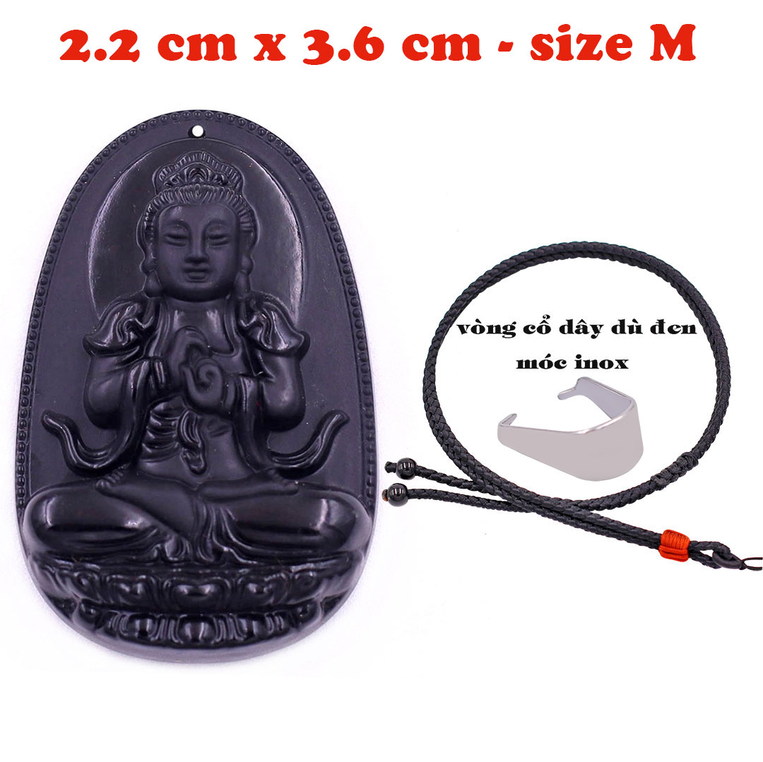 Mặt Phật Đại nhật như lai đá thạch anh đen 3.6 cm kèm vòng cổ dây dù đen - mặt dây chuyền size M, Mặt Phật bản mệnh