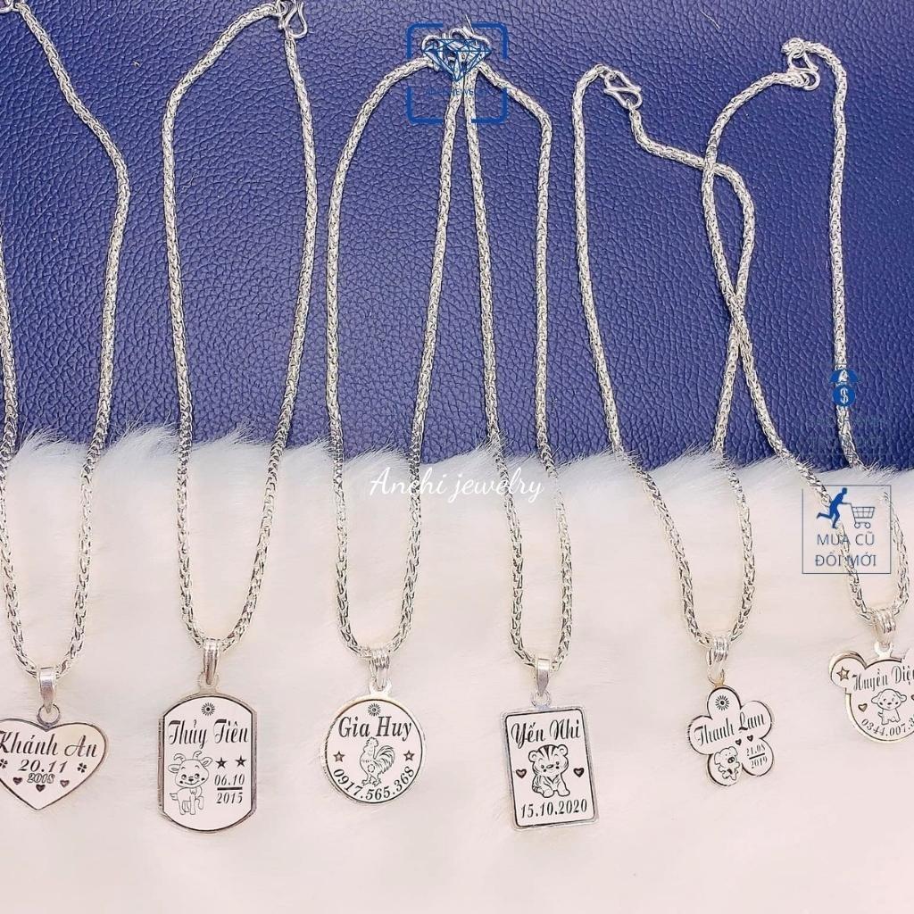 Dây chuyền bạc ta khắc tên cho bé trai miễn phí, Anchi jewelry