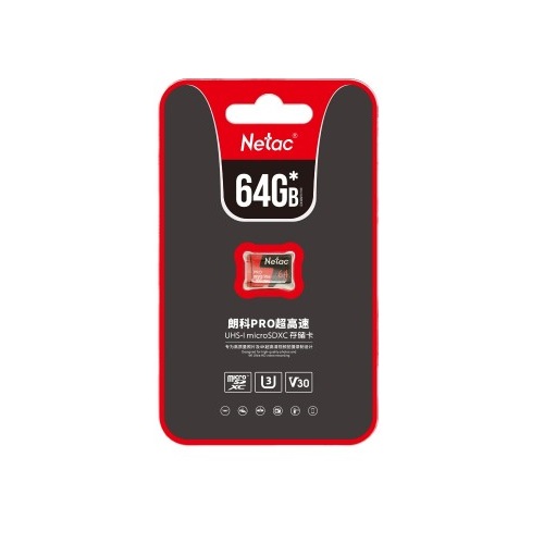 Thẻ nhớ microSDXC Netac Pro 64GB U3 4K V30 98MB/s - chuyên camera, máy quay và điện thoại