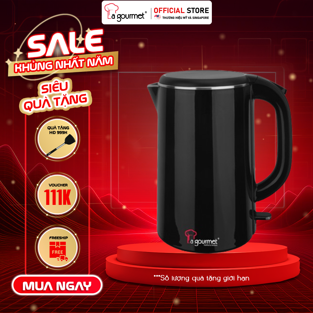 [Hàng chính hãng] Ấm siêu tốc chống bỏng không vi nhựa La gourmet 1800W 1.8L - (bảo hành 1 năm)