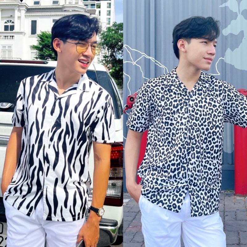 Áo Sơ Mi Nam Nữ Unisex Họa Tiết Trắng Đen Tay Ngắn, Chất Lụa Gân Dày Đẹp, Hàng Thiết Kế Mr.Smile 99 Shop
