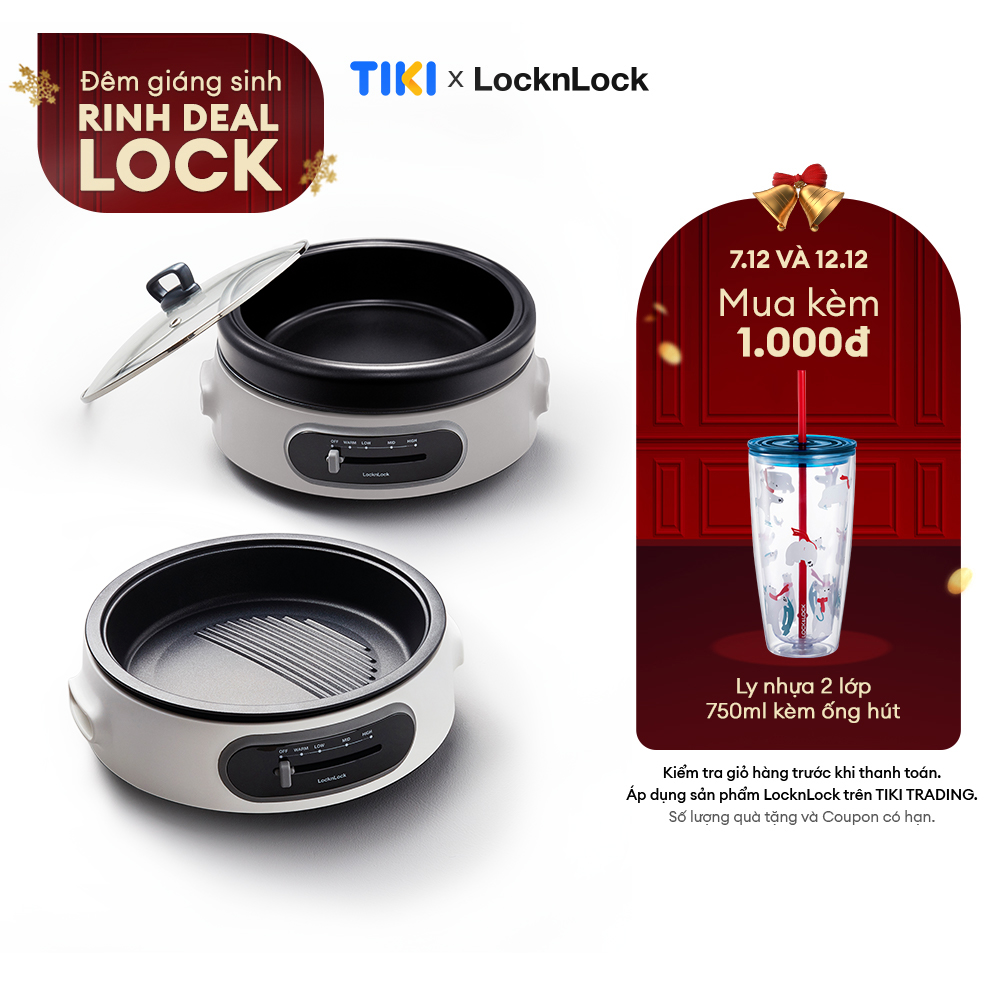 Nồi điện đa năng LocknLock 2 trong 1 nướng lẩu tối ưu 4 chế độ nhiệt (4 Lít)- EJP544WHT - Hàng chính hãng