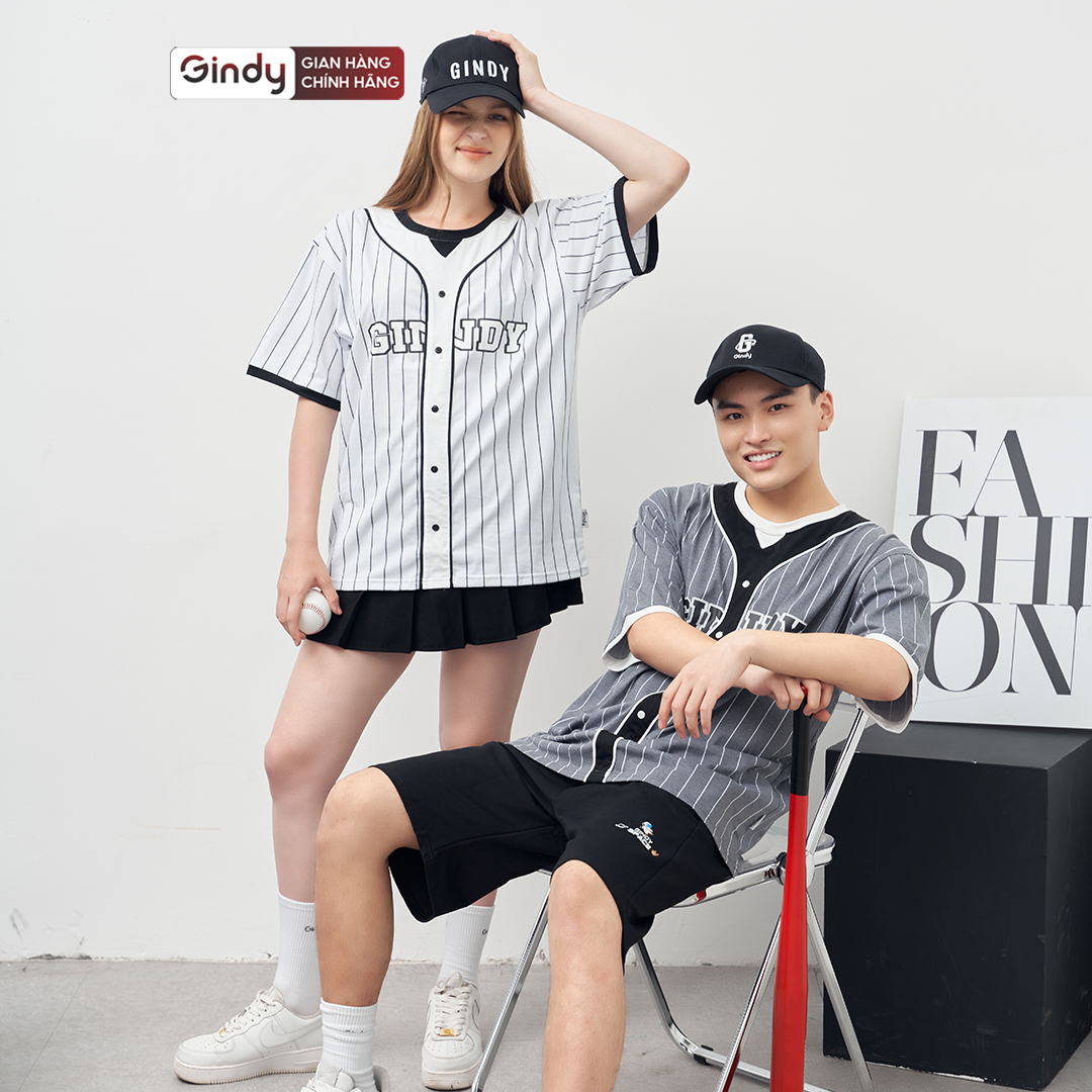 Áo thun unisex tay lỡ form rộng cotton phông bóng chày nam nữ kẻ sọc thể thao local brand GINDY A067