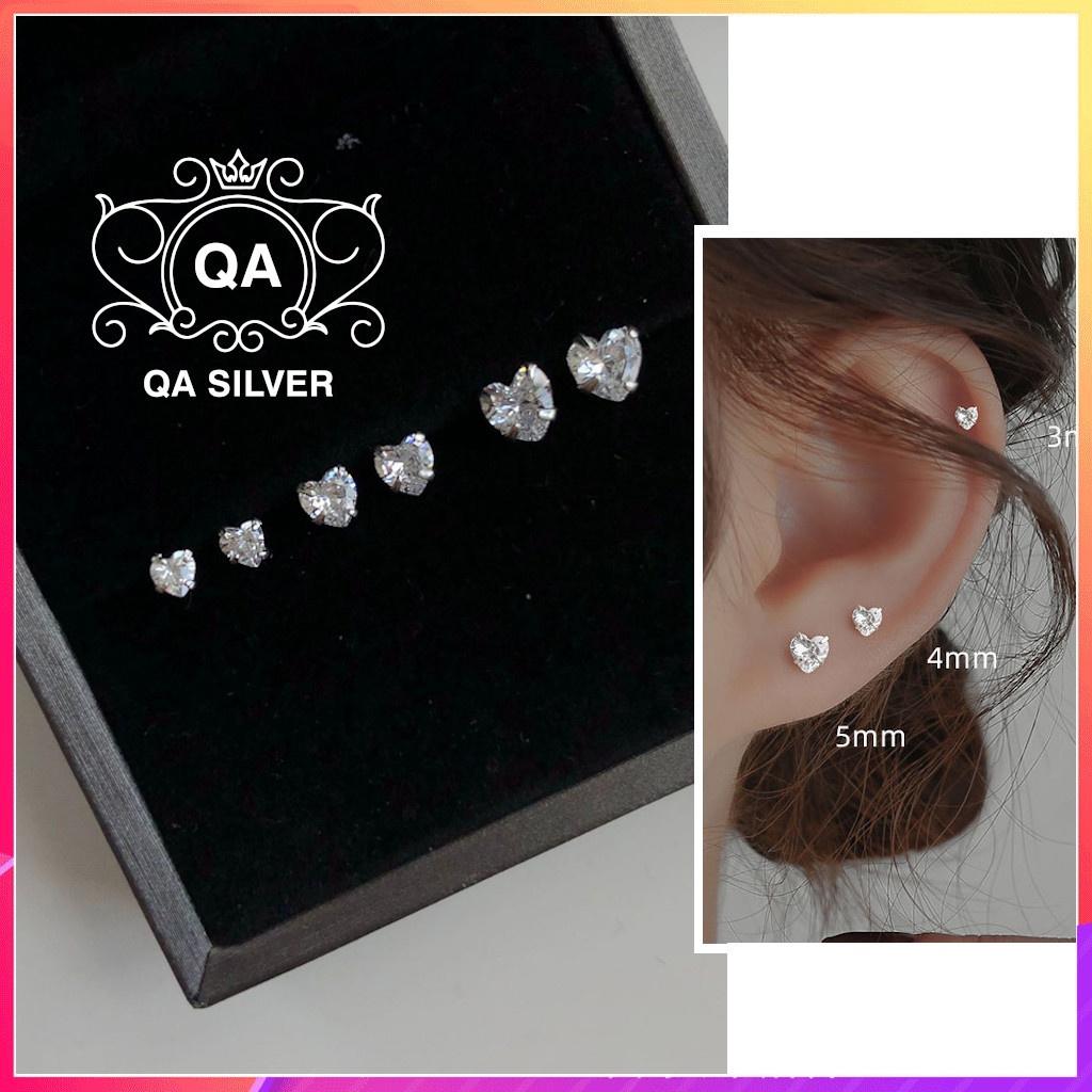 Bông tai bạc trái tim khuyên tai nụ đá zircon nhân tạo tối giản S925 HEART Silver Earrings QA SILVER EA201203