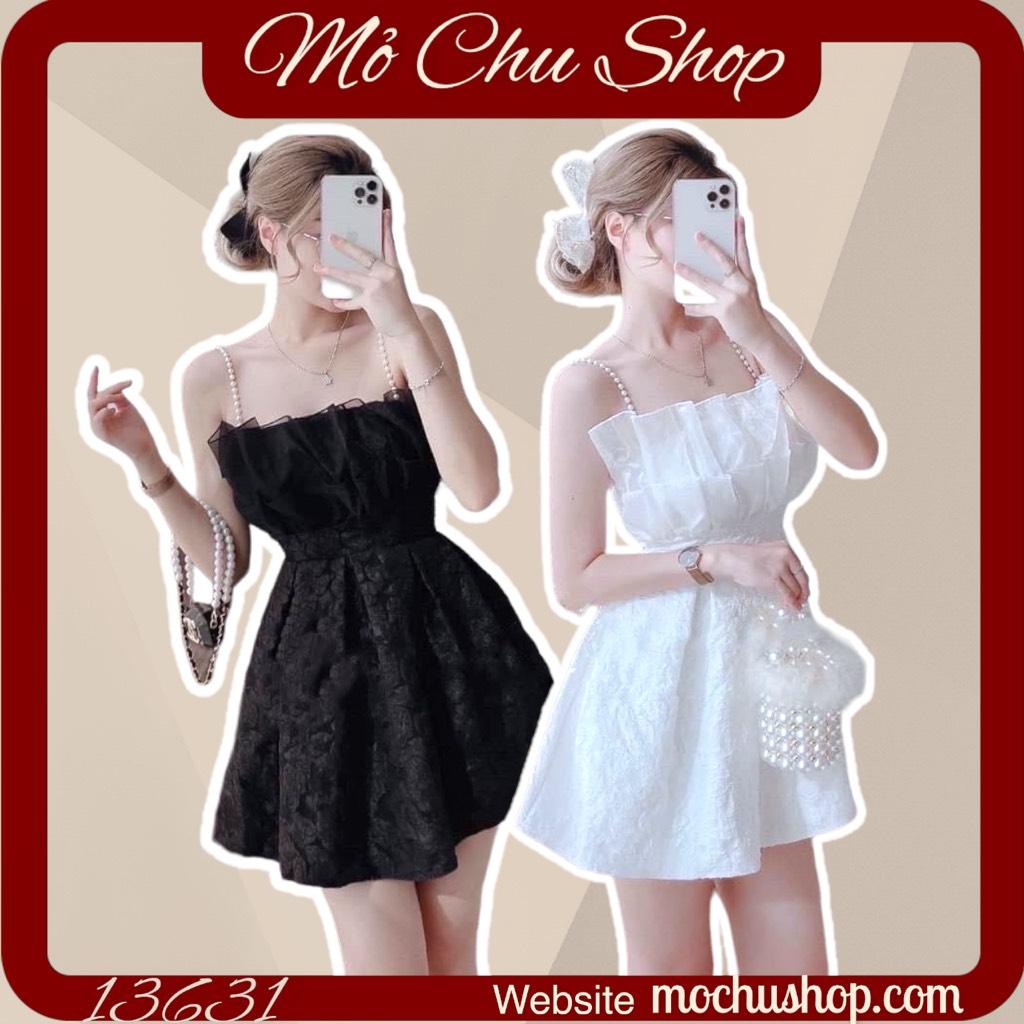 ĐẦM GẤM XÒE 2 DÂY ĐÍNH HẠT PHỐI TƠ 13634