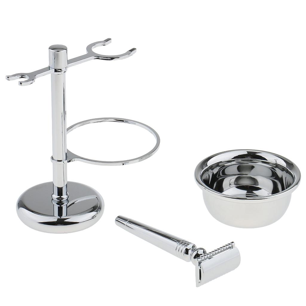 Men Daily Use Gift Removable Classic Shaving Shaver Tool Set Razors+Brush+Stand Weighted Base+Bowl