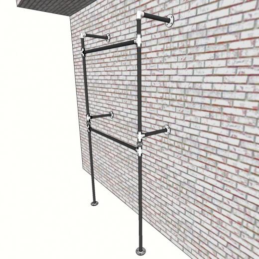 Kệ ống nước treo quần áo, Giá treo đồ gắng tường 2 tầng Decor Shop quần áo, quán cafe