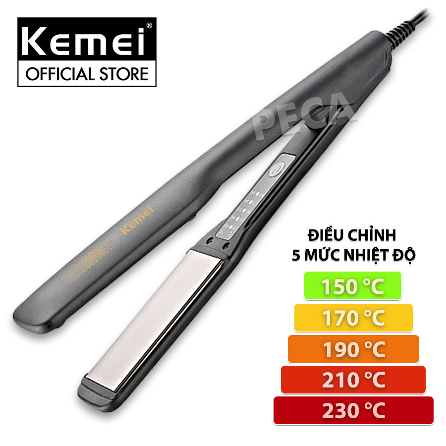 Máy duỗi tóc Kemei KM-2518 điều chỉnh 5 mức nhiệt sử dụng được cho mọi loại tóc - Hàng chính hãng
