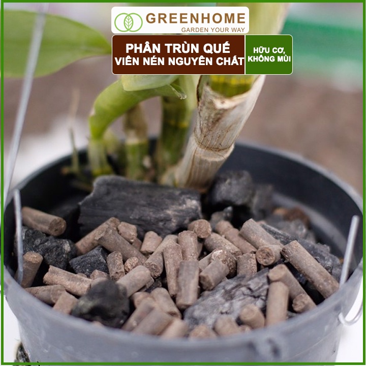 Phân Trùn Quế Viên Nén Greenhome, Lavamix, Bao 1kg, Dinh Dưỡng Hữu Cơ, Không Mùi, Tốt Cho Lan, Bonsai, Rau, Cây Ăn Trái