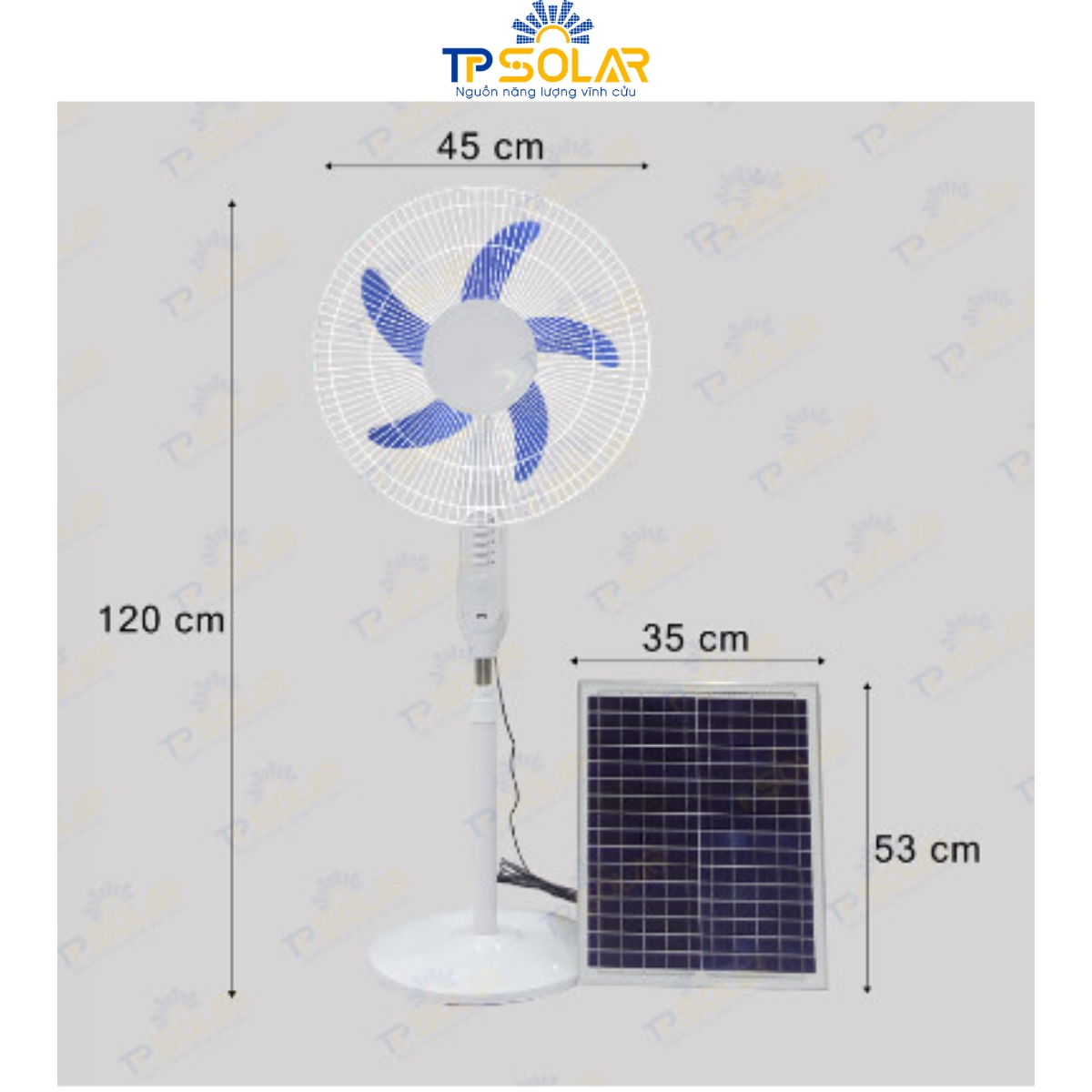 Quạt Tích Điện Năng Lượng Mặt Trời Đa Năng TP Solar  25W TP-F01 Hàng Chính Hãng, Tiết Kiệm Điện, Sạc Pin Cho Điện Thoại