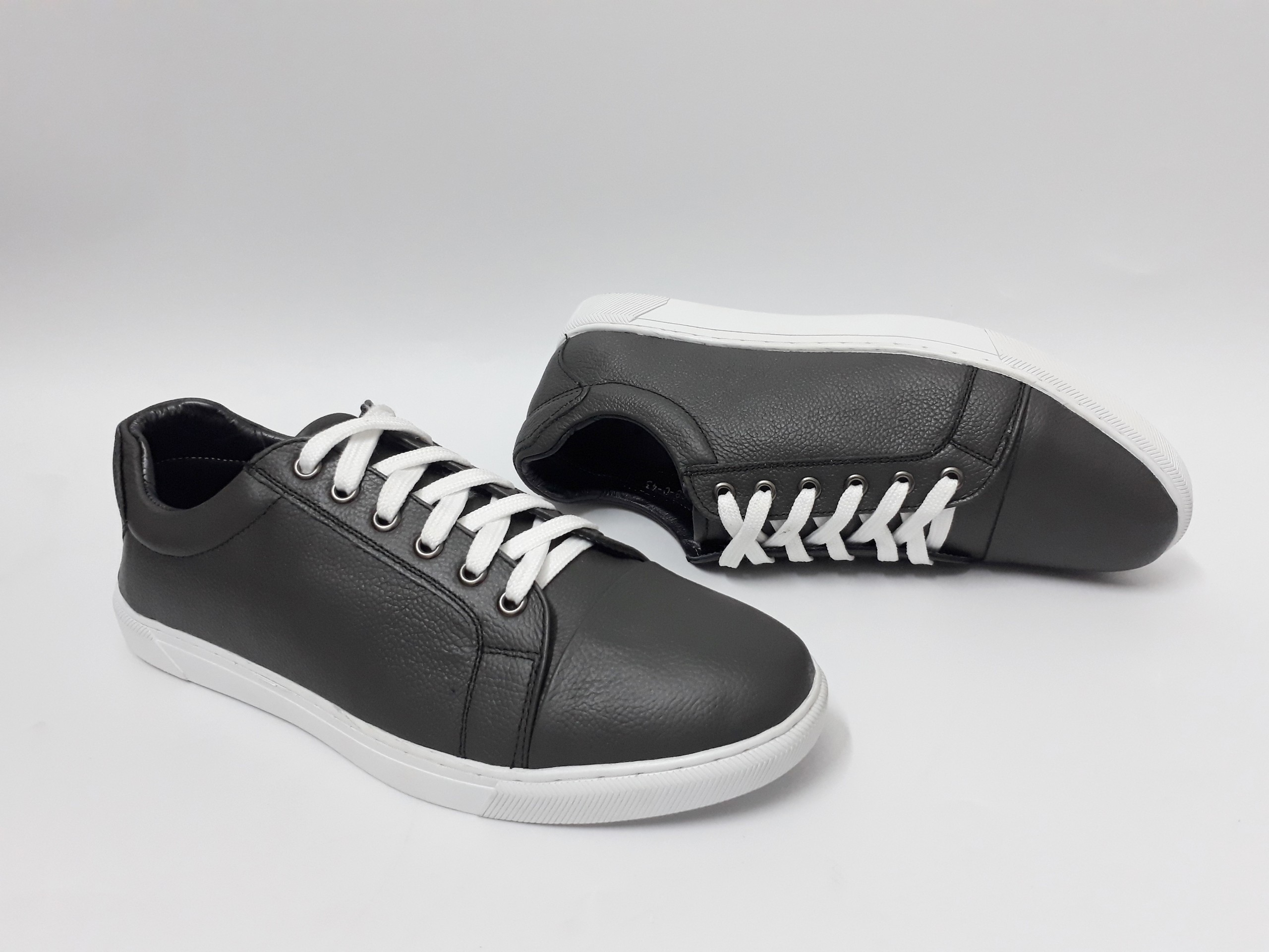 Giày Sneaker Nam Da bò Thể thao GDM TTDG02 Màu Xám Đế Trắng