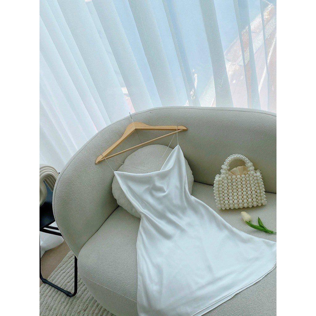 Đầm Hai Dây Hở Lưng Lụa PINKSTORE29, Dáng Ngắn Cổ Đổ Quyến Rũ D091