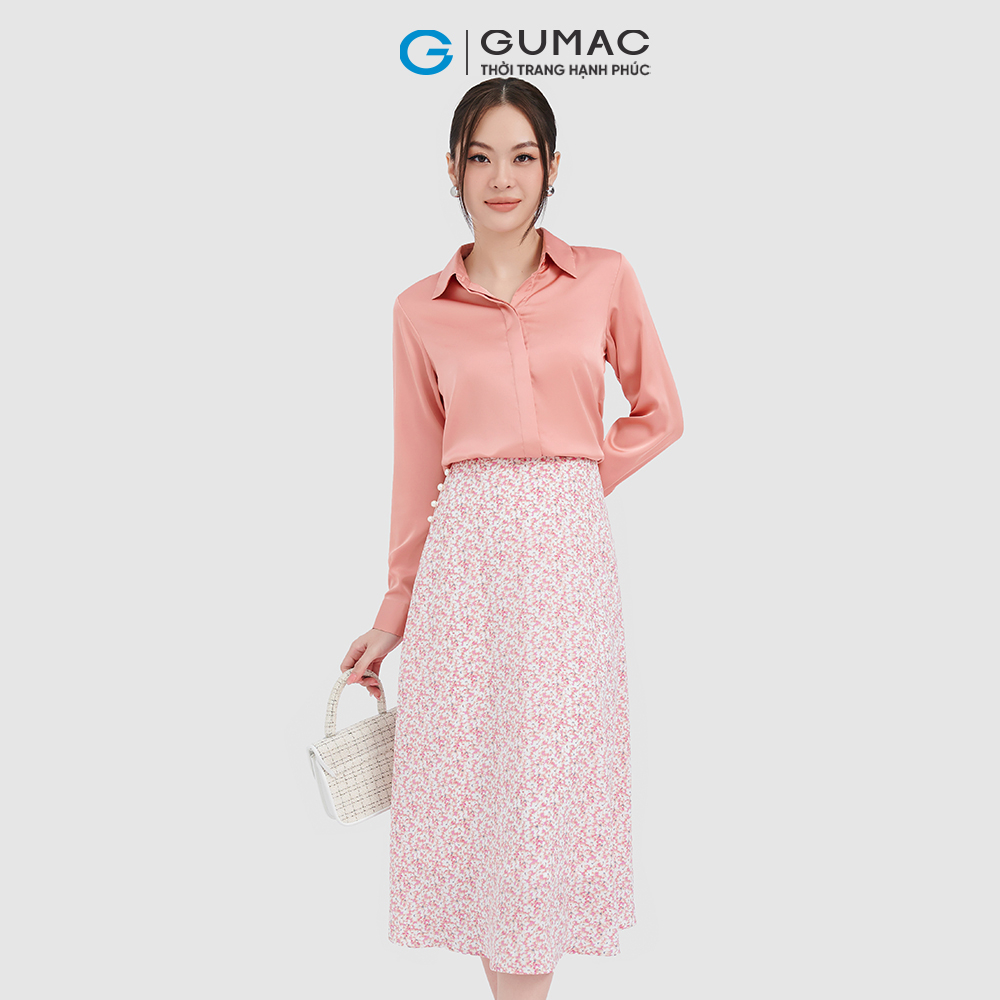 Áo sơ mi nữ GUMAC AC10041 vải lụa tay dài giấu nút công sở