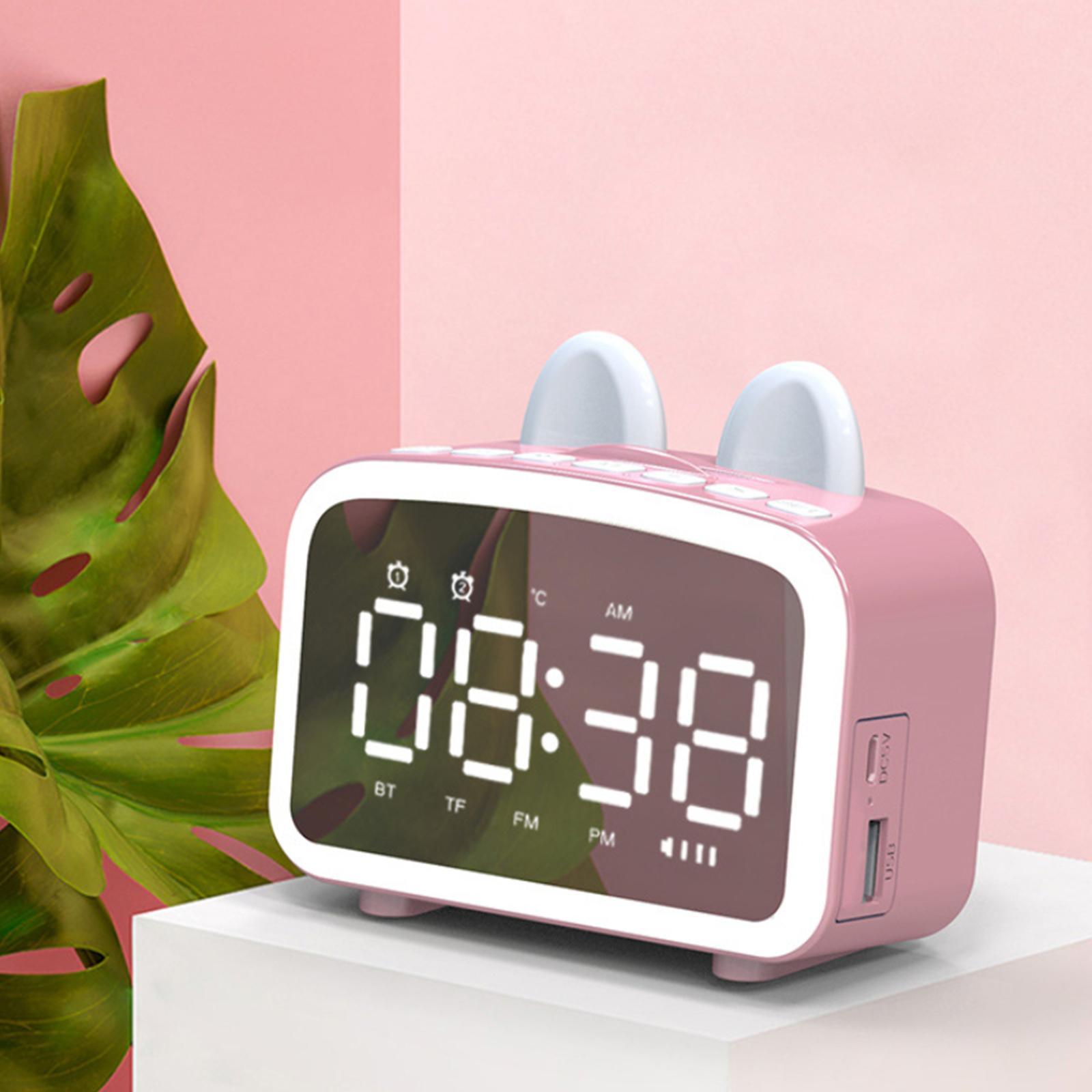 Clock Wireless Bluetooth Speaker Temperature Display for Bedside Pink