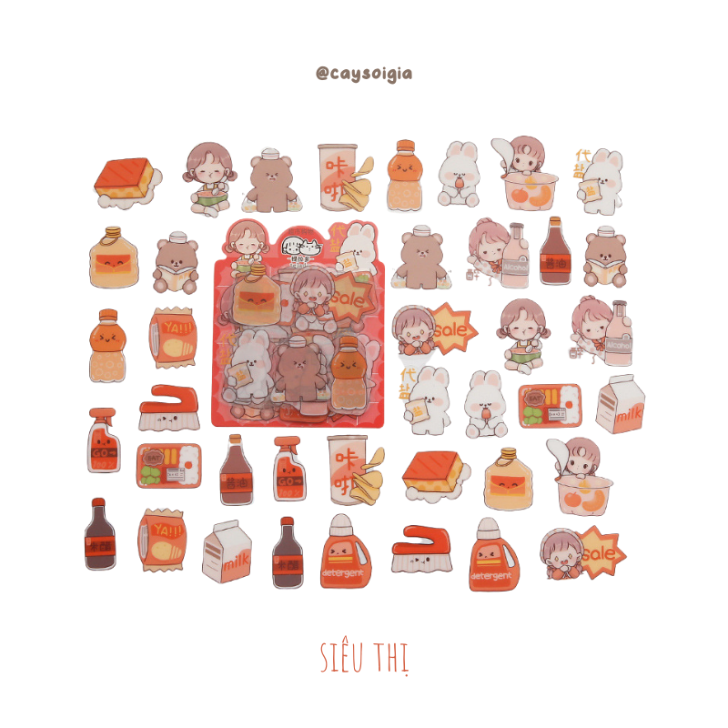 S57 - Set 20 stickers PET chống nước dễ thương Telado trang trí bình nước, đồ dùng học tập, sổ bullet journal