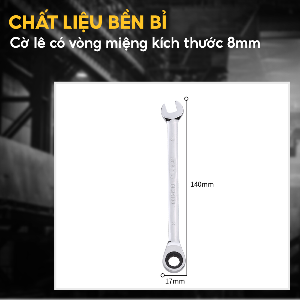 Cờ lê tự động đầu tròng vòng miệng 8 Inch Deli DL34108, 10 Inch DL34110, 12 Inch  DL34112