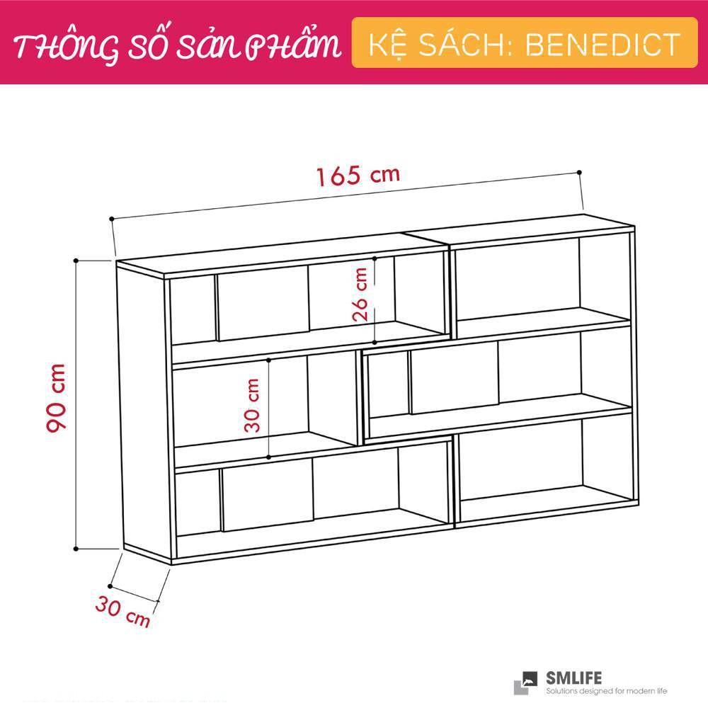 Kệ sách gỗ hiện đại SMLIFE Benedict  | Gỗ MDF dày 17mm chống ẩm | D200xR30xC90cm