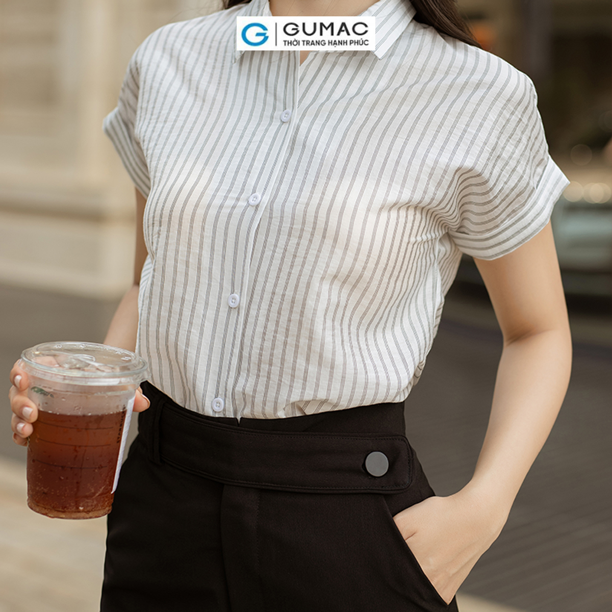 Áo sơ mi nữ tay liền vải xô mềm mát thời trang GUMAC AD06064