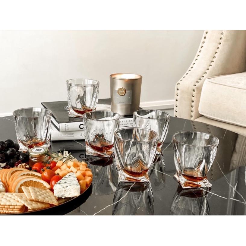 Bộ 6 Cốc Bohemia Quadro Whisky 340ml, Bộ Cốc Pha Lê Đẹp Trang Trí Bàn Tiệc, Nhập Đức