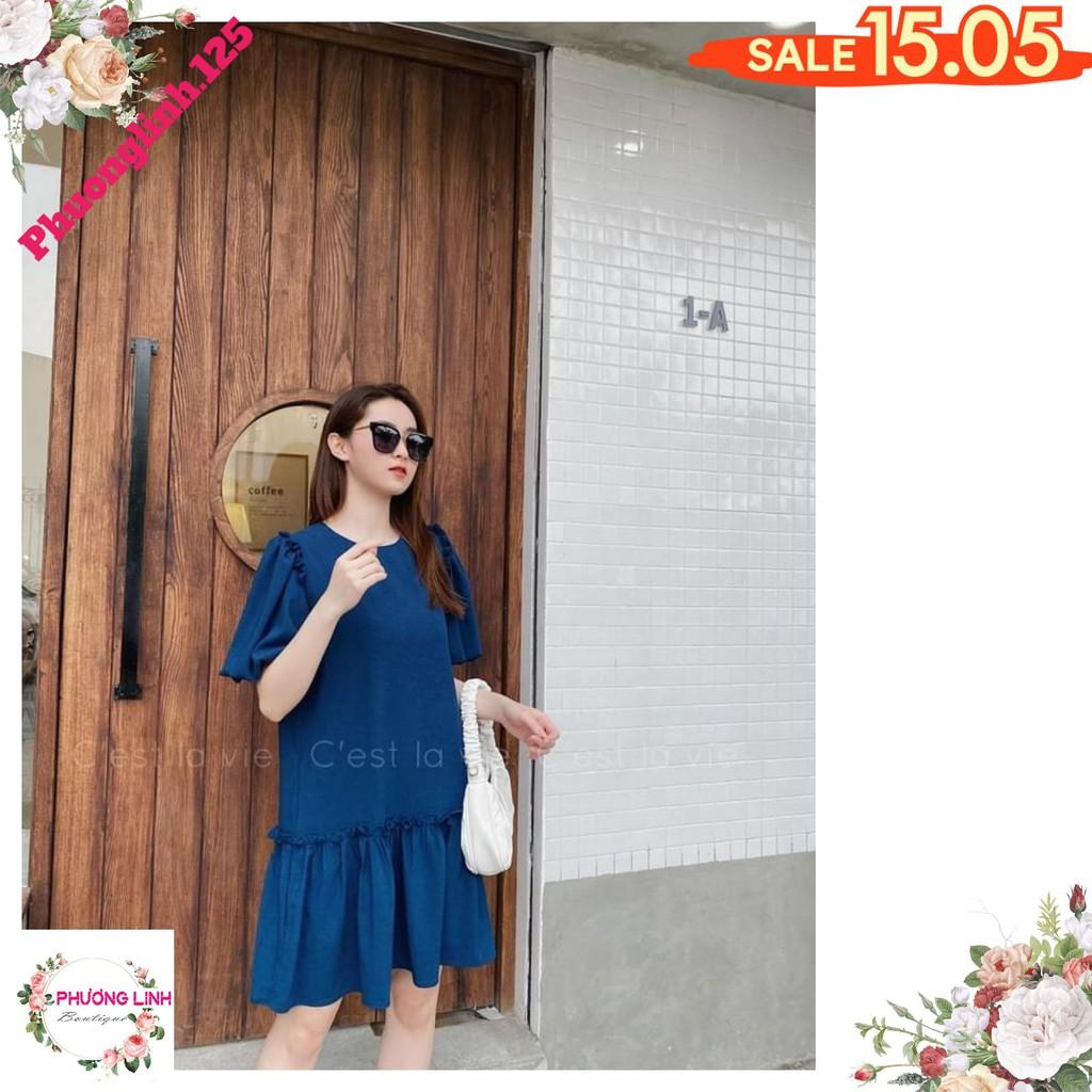 VÁY XANH TAY BỒNG VIỀN ĐUÔI CÁ