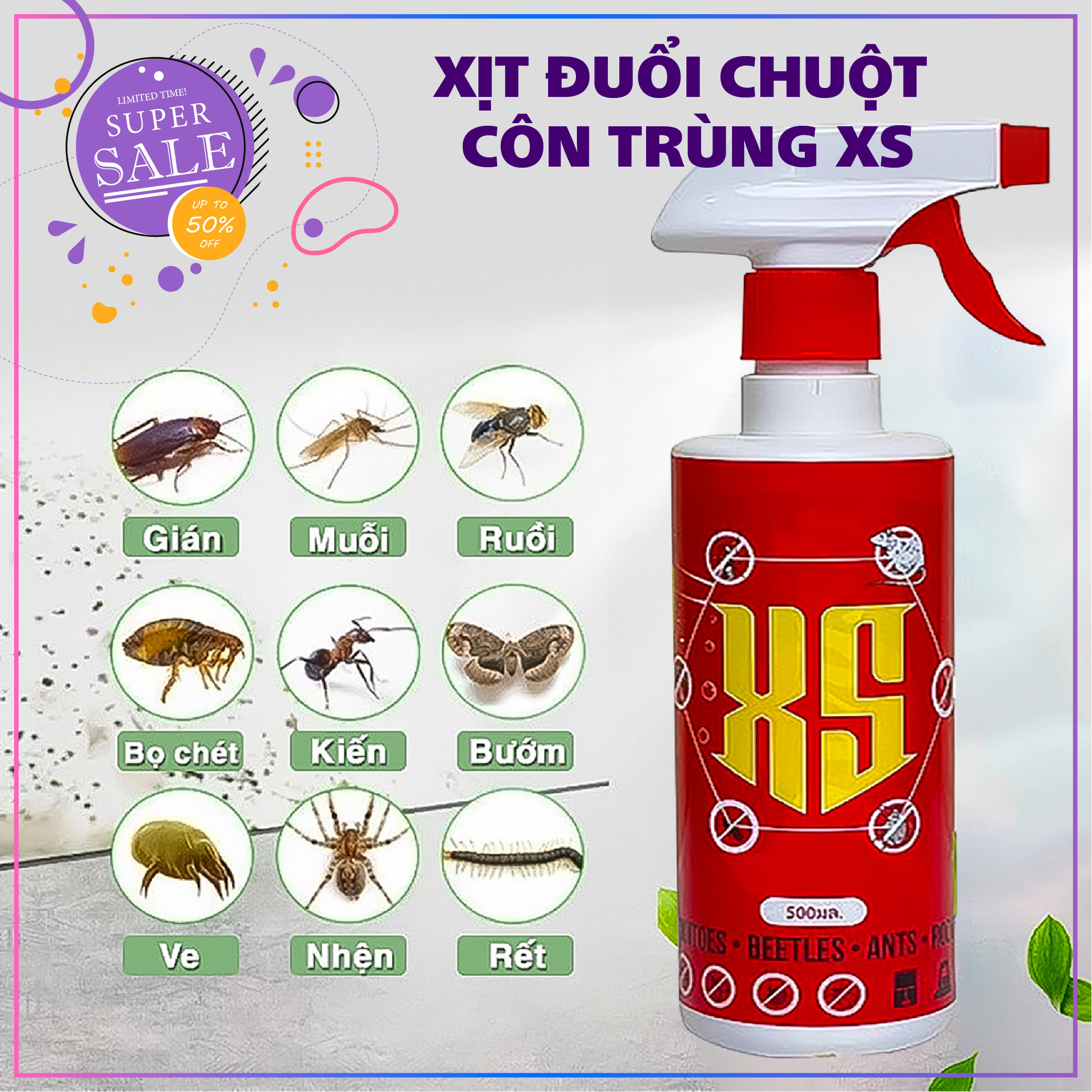 Xịt đuổi chuột côn trùng XS, Xịt đuổi chuột, Thảo Dược Thiên Nhiên Hiệu Quả,  Dùng Cho Mọi Nhà - Công nghệ sinh học an toàn cho người