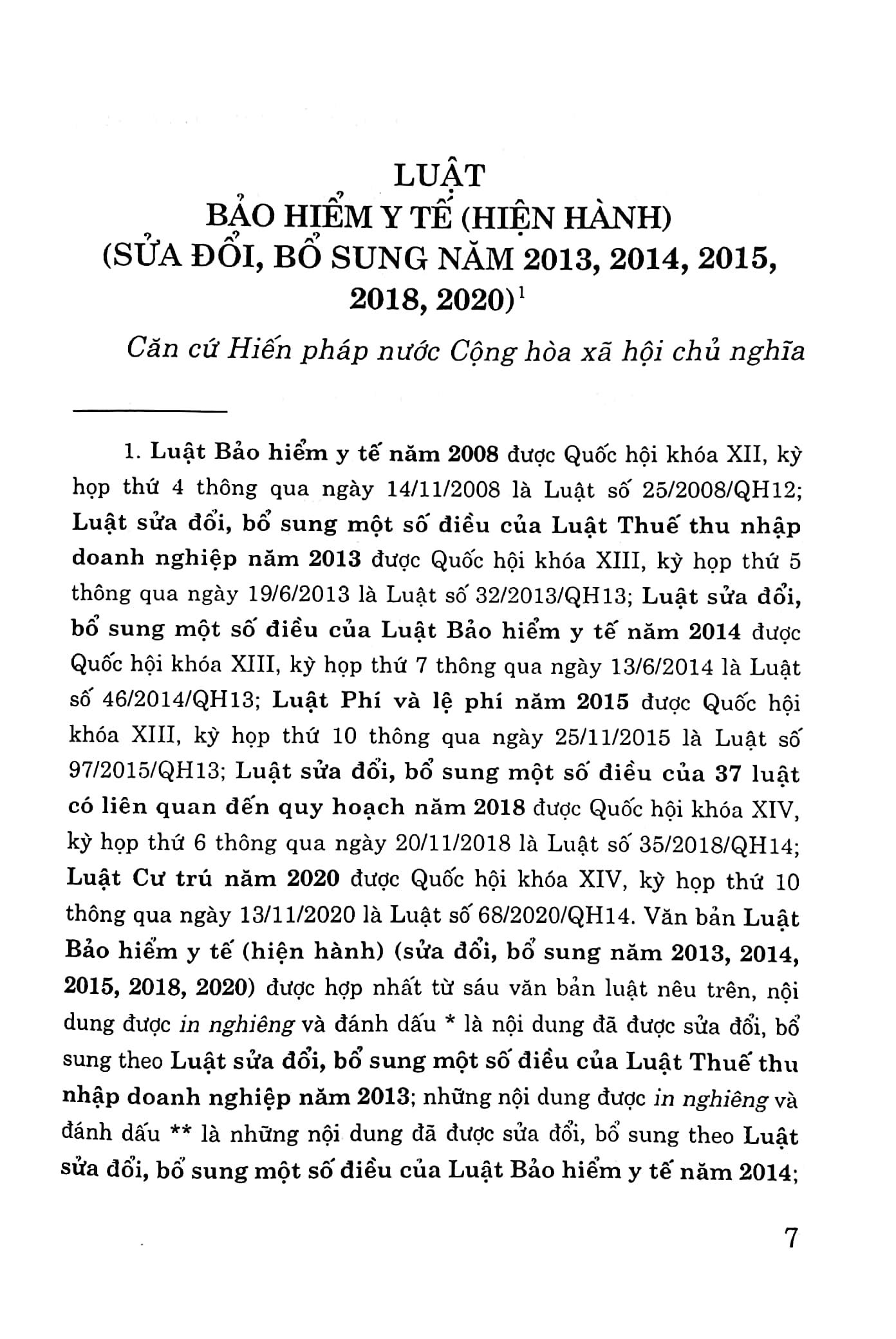 Luật Bảo Hiểm Y Tế (Hiện Hành) (Sửa Đổi, Bổ Sung Năm 2013, 2014, 2015, 2018, 2020)