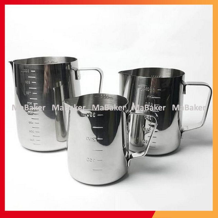 Ca đánh bọt sữa inox cao cấp, siêu bền có vạch chia định lượng 350ml, 600ml, 1000ml - MaBaker