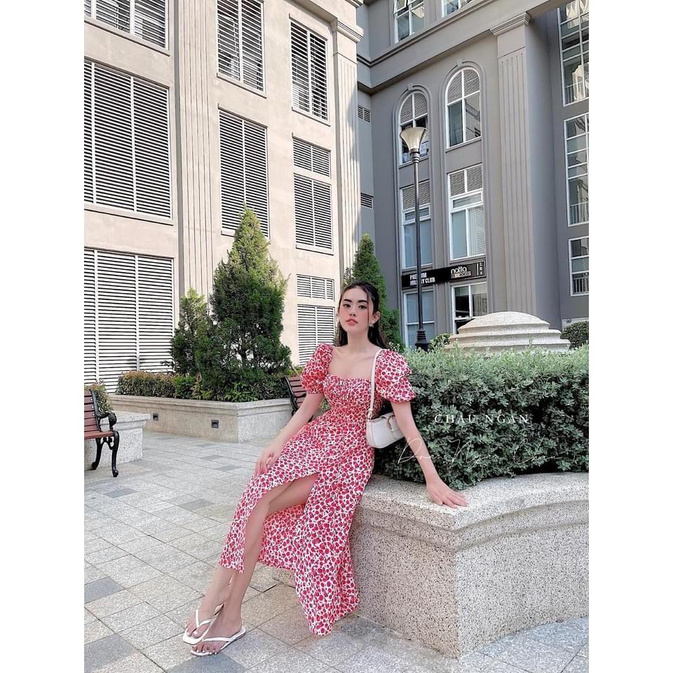 VÁY HOA NHÍ XẺ TÀ TAY BỒNG CHO NỮ