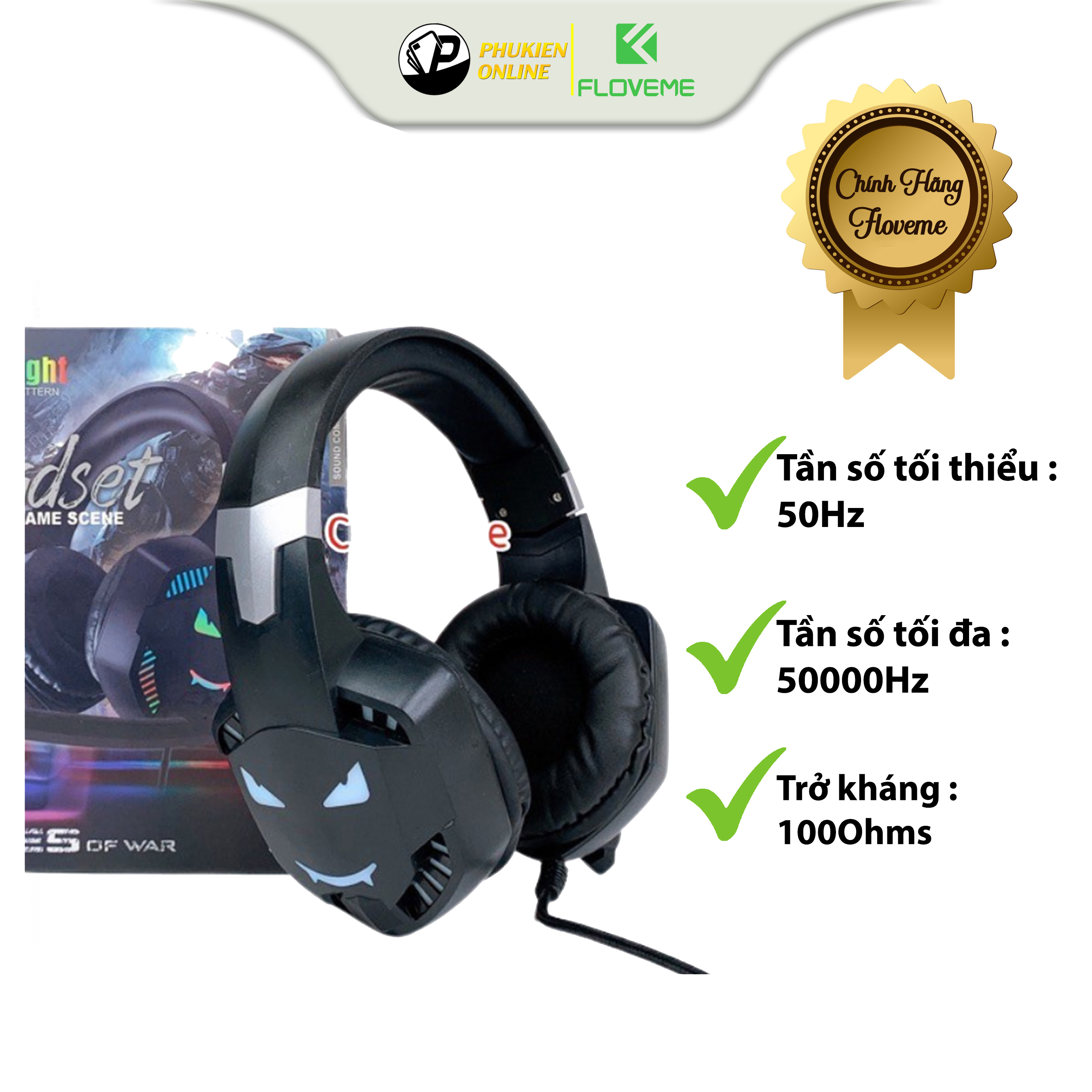 Tai Nghe Chụp Tai Gaming Floveme GM1000  Có Míc Nói Voice, Dây Cắm Đầu Jack 3,5mm, Loa 50mm To, Âm Bass Lớn-Hàng chính hãng