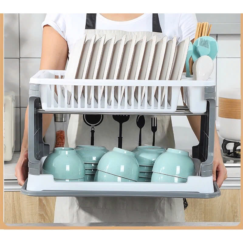 Kệ úp chén bát 2 tầng kèm khay hứng nước tiện dụng