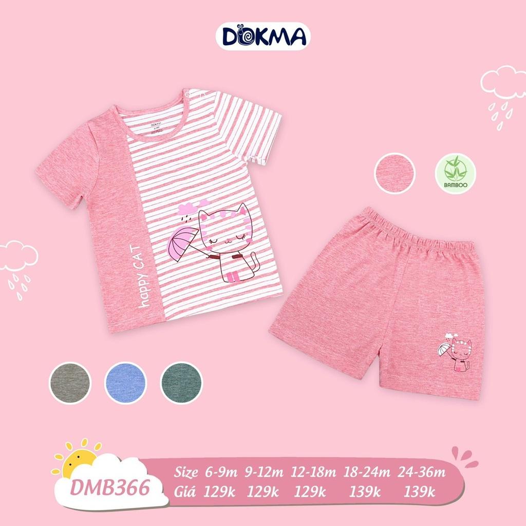 Dokma Bộ quần áo ngắn tay cài vai sọc bé trai bé gái sợi tre 6-36 tháng DMB366