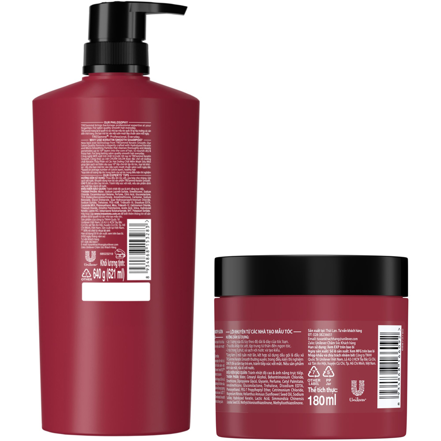 Combo Dầu Gội 850g &amp; Kem Ủ 180ml TRESemmé Keratin Smooth với công thức Hydrolyzed Keratin Vào Nếp Suôn Mượt chuẩn Salon