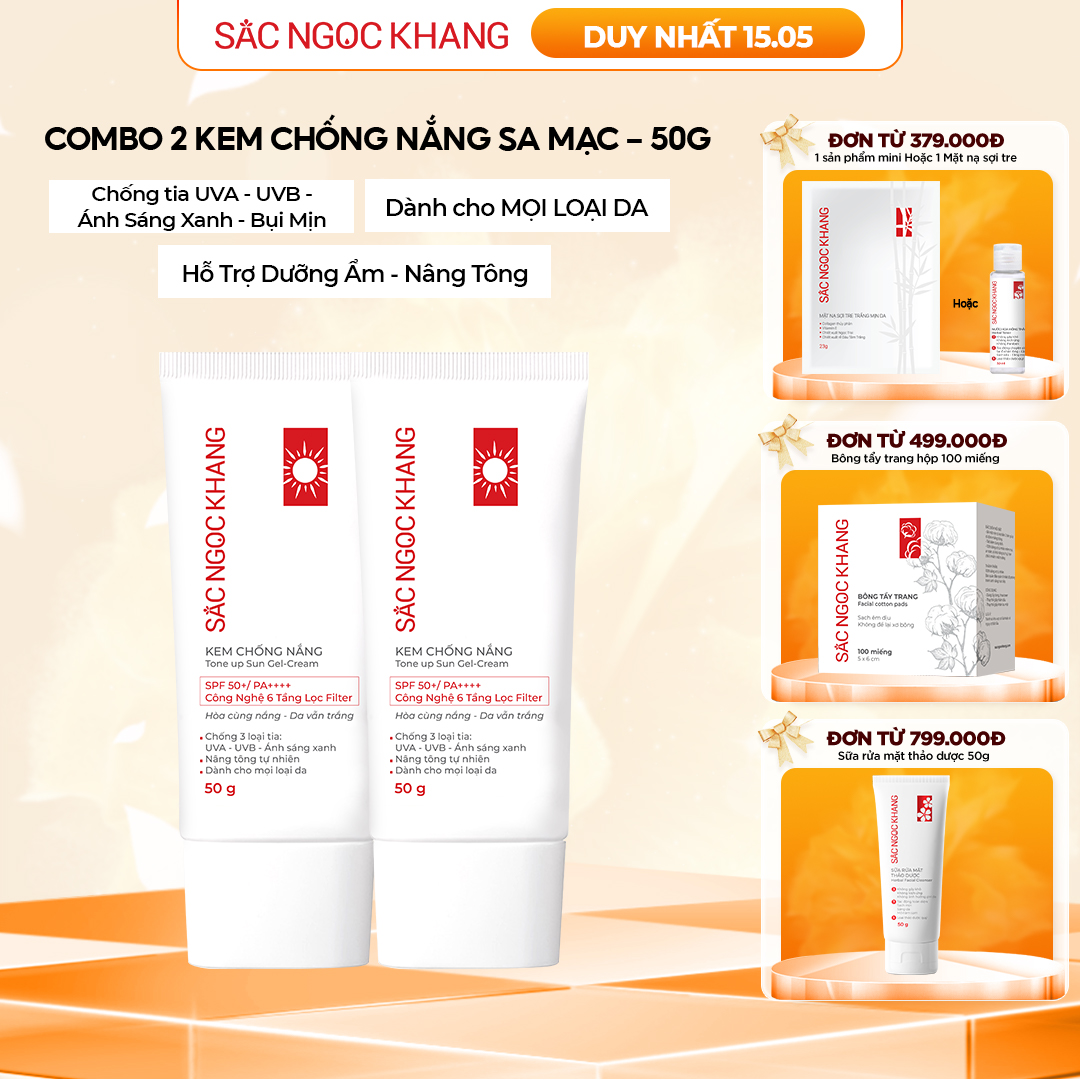 Combo 2 Kem Chống Nắng SẮC NGỌC KHANG 50G chống nắng phổ rộng với 6 màng lọc Filter