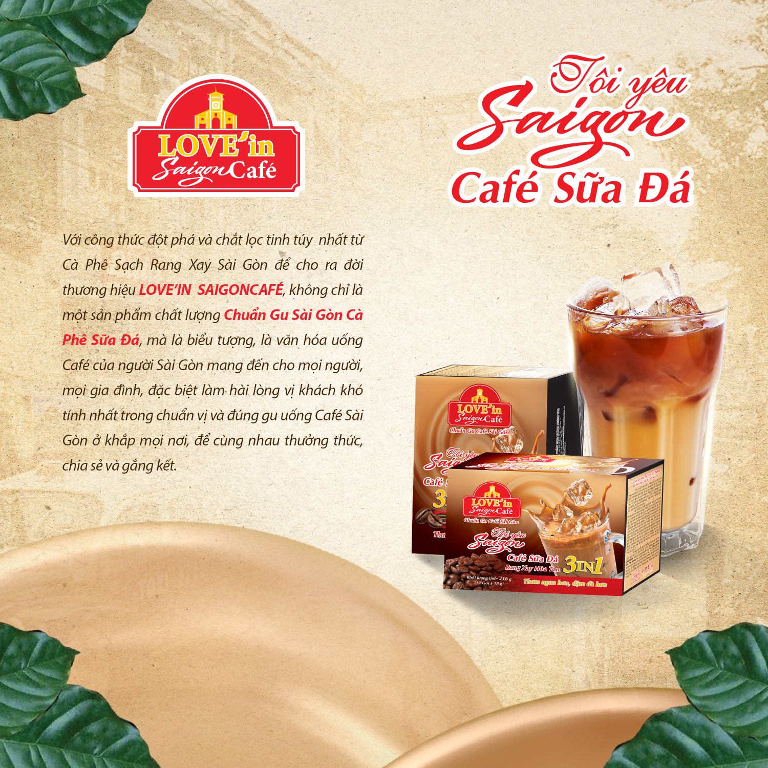 Cà Phê Sữa Rang Xay Hòa Tan 3IN1 LOVE’IN SAIGON CAFE - Khánh Hòa NutriFoods Thơm Ngon Hơn, Đậm Đà Hơn