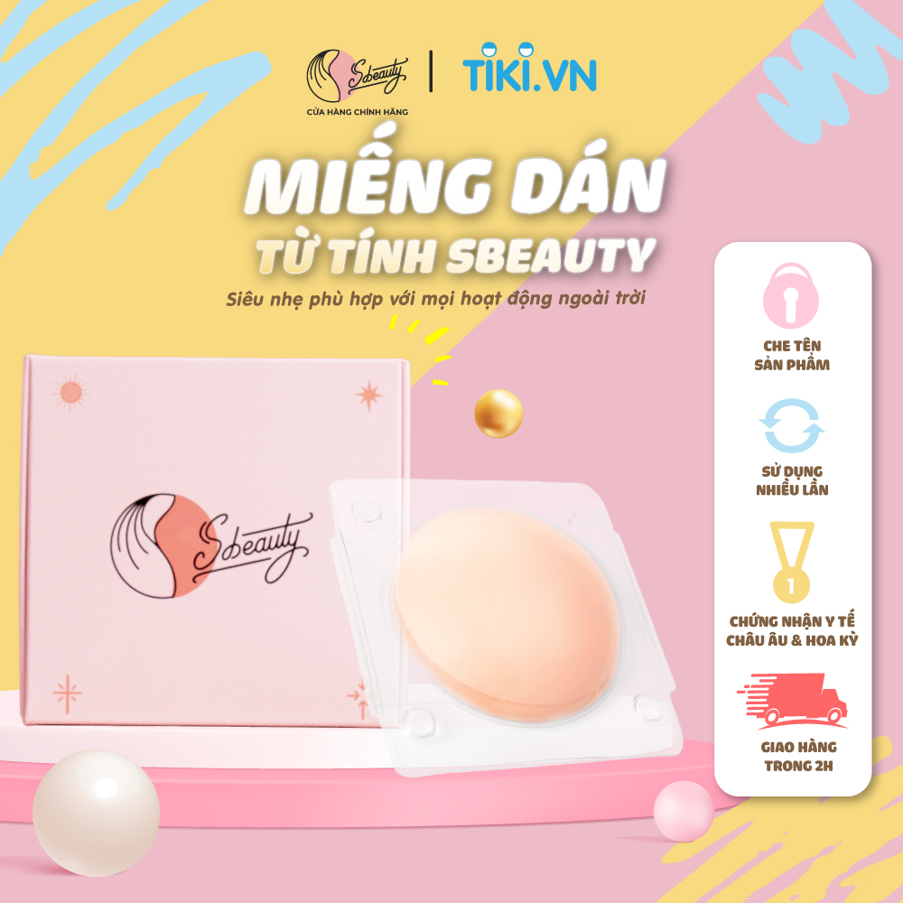 Miếng dán ngực silicon nhiệt tự thân  Sbeauty , chai dung dịch vệ sinh cao cấp tặng kèm dây thun đàn hồi