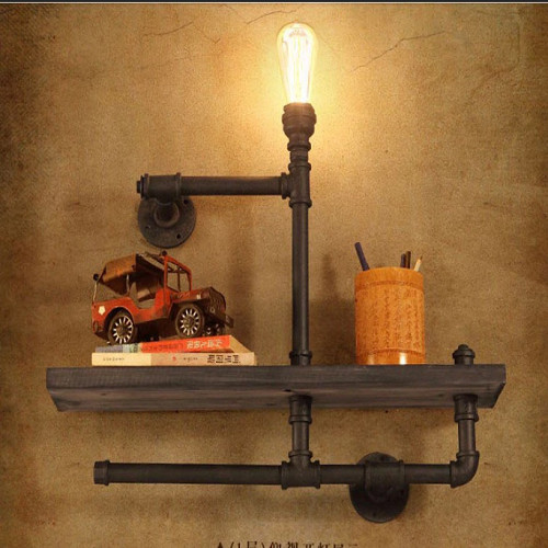 Kệ ống nước kệ treo tường Kiêm đèn tường decor vintage bằng ống sắt độc lạ bền đẹp trang trí sáng tạo