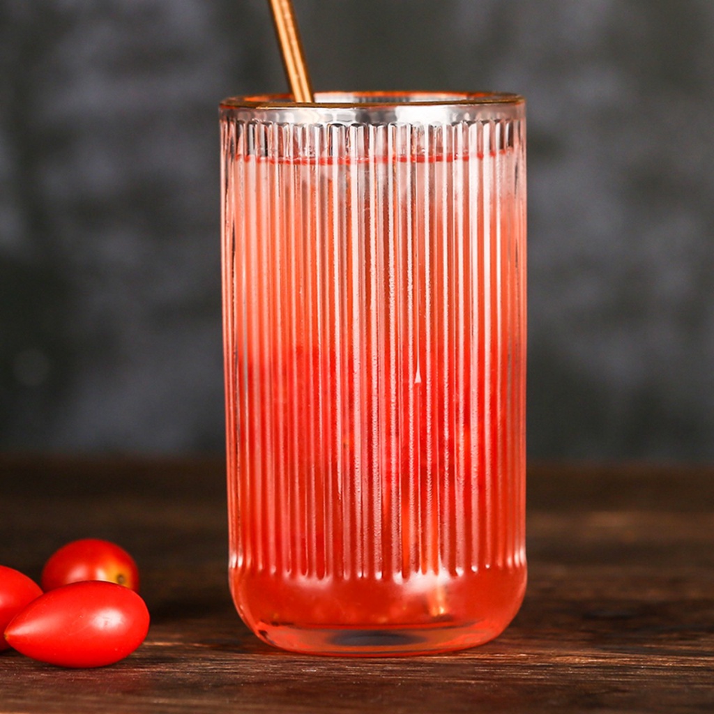 Ly thủy tinh trụ đứng sọc tăm 360ml decor nước hot nhất - Mã 1307