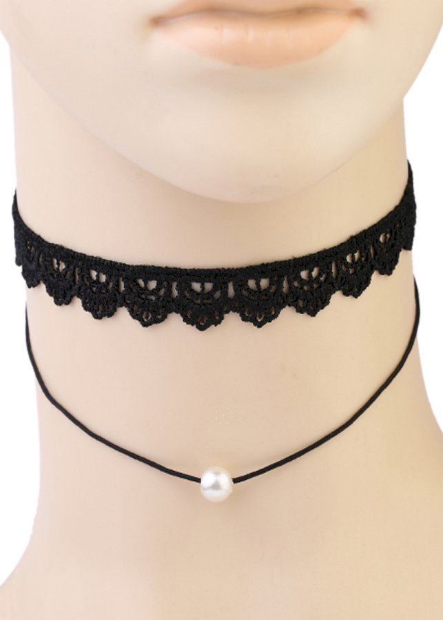 Vòng cổ choker phối hạt trắng V26