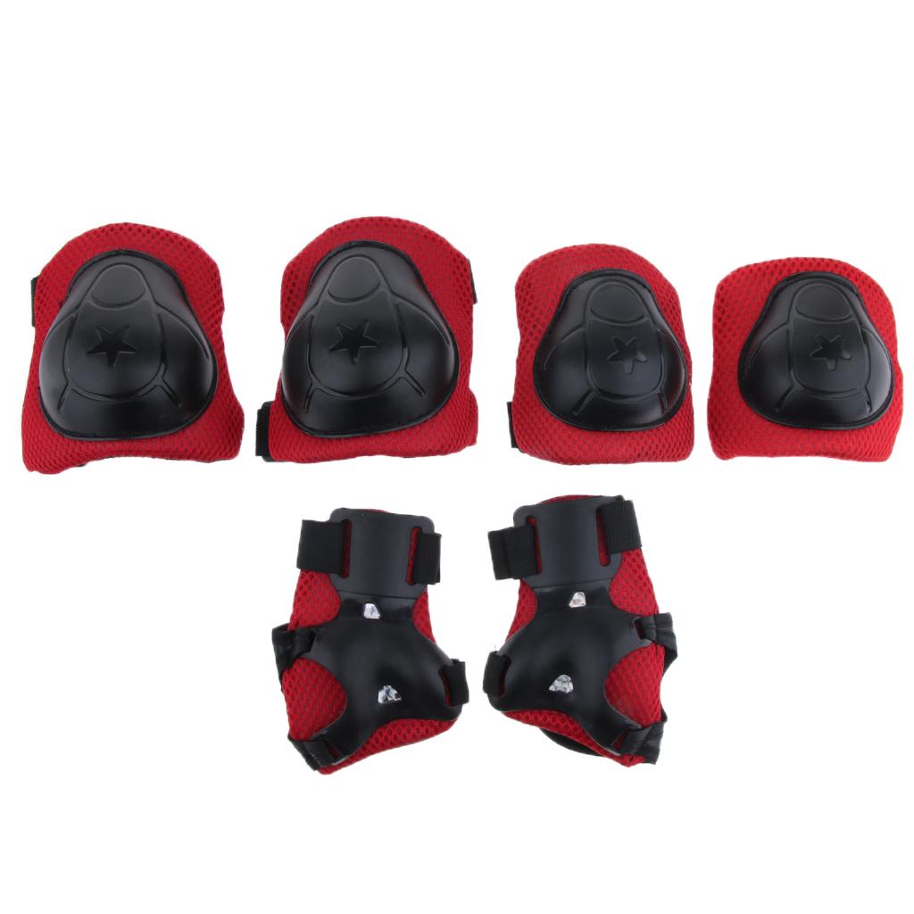 6Pcs Kids Elbow Knee Wrist Protective Pads for Skateboard Skating red